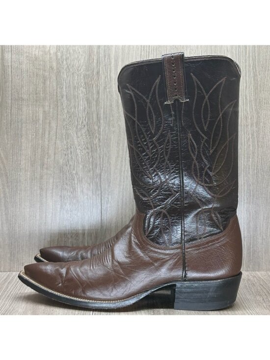 Justin Boots Mens Size 11 Two Tone Pointed Stitch Welt Western Leather Brown